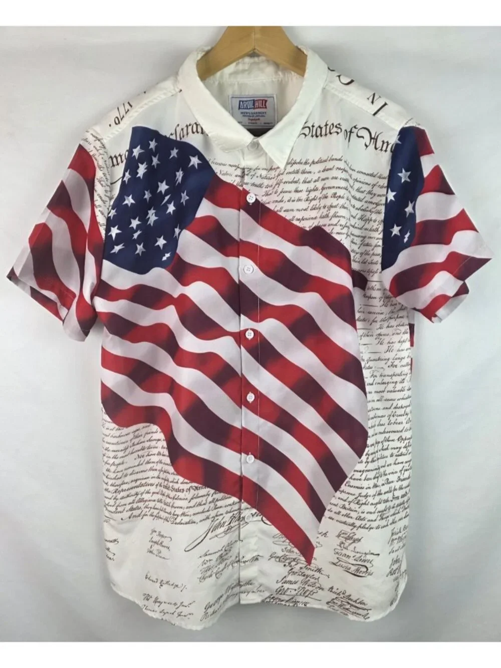 Arvil Hill Men's Shirt Size Large Patriotic USA America Flag Button Down Top